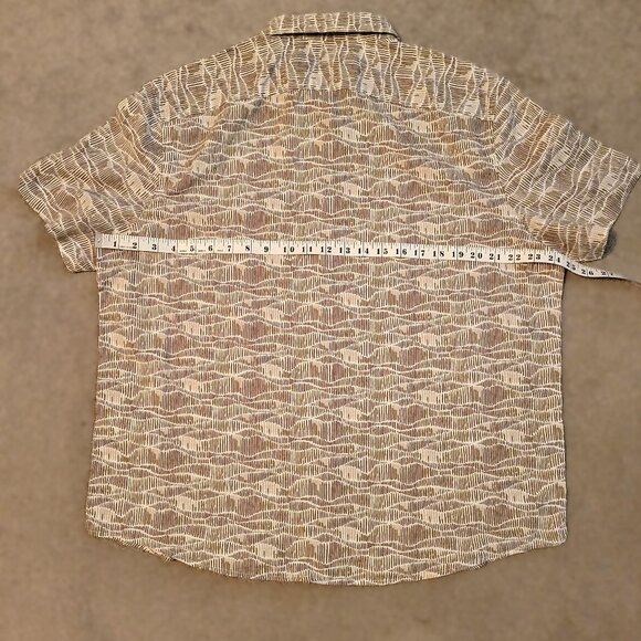 PERRY ELLIS Short Sleeve Wave Linen Blend Button Down Shirt Size XL Brown - Picture 7 of 9